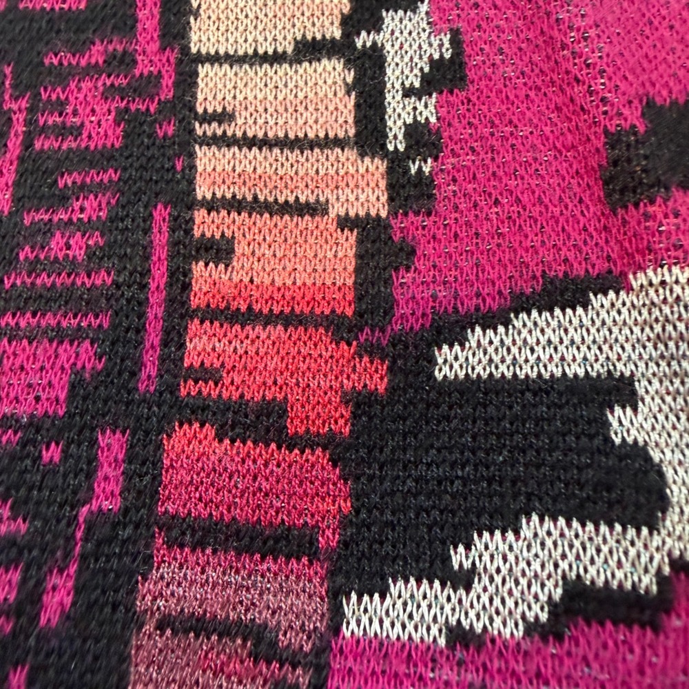 Chicos Open Front Cardigan Sweater Pink Black Geometric Intarsia Knit Size 3‎ XL - Picture 3 of 12